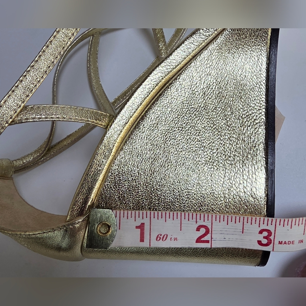 Tamara Mellon Nappa Metallic Gold Strappy Wedge Heels Size 40.5 - Picture 9 of 16